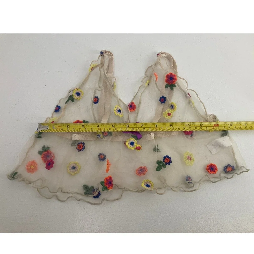 Coachella Music Festival‎ Sheer Bralette Embroidered Wildflowers Fairycore Twee